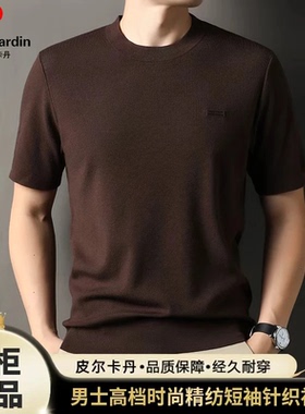 皮尔卡丹秋冬新款高档男士纯色羊毛衫时尚圆领短袖T恤针织衫毛衣
