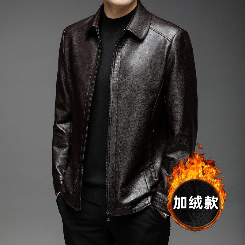 海宁男士头层牛皮皮衣男加绒商务休闲中年爸爸外套纯皮真皮皮夹克