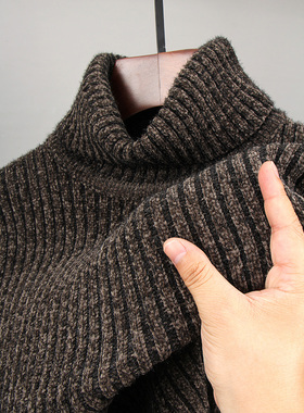 皮尔卡丹冬季高领男士加厚毛衣雪尼尔针织打底衫保暖修身弹力衫潮