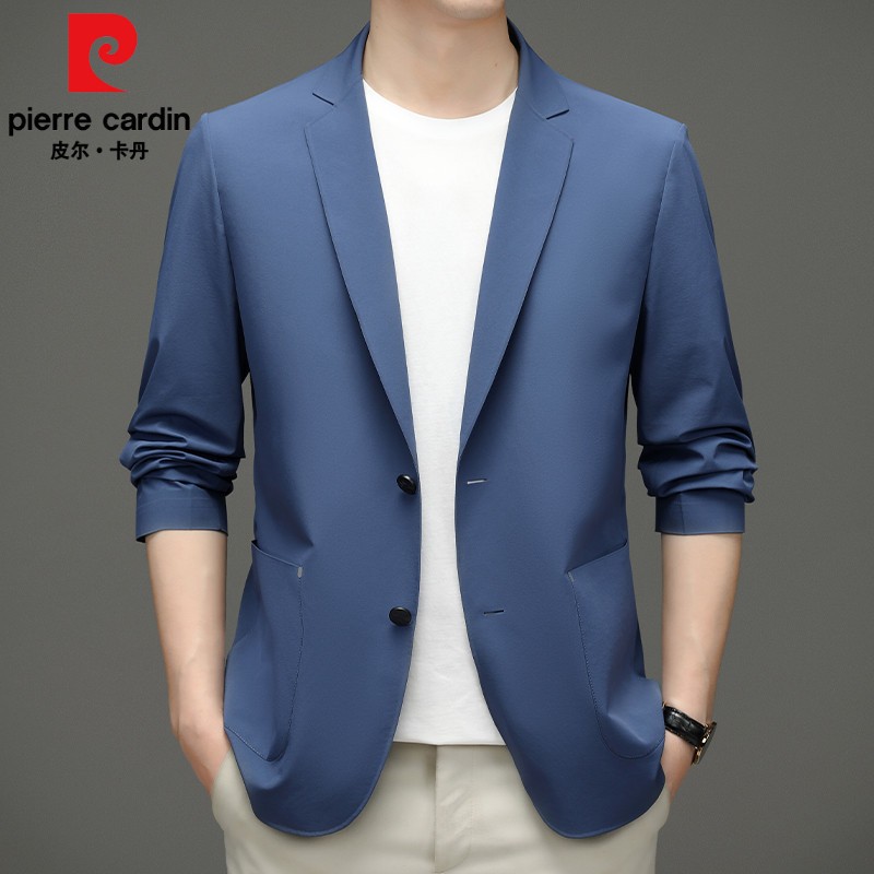 皮尔卡丹高级感冰丝休闲西服男士西装外套薄款修身防晒衣夹克衫男