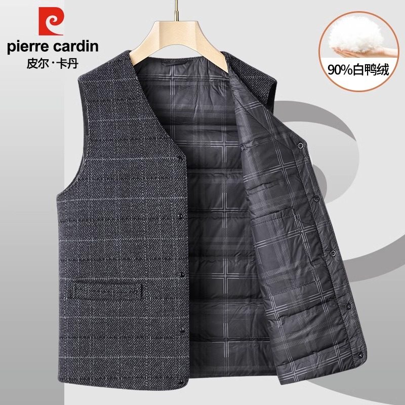 皮尔卡丹冬季新款羽绒马甲男士商务西装背心无袖羊毛休闲保暖外套