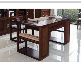 新中式实木书桌办公桌乌金木写字台家用书法桌书房家具套装组合