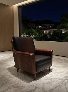 定新中式禅意白店蜡木0103001沙发高客端制北美黑胡桃木真皮酒别