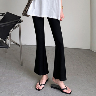 韩国版 女莫代尔 型设计显瘦高腰垂感超弹春夏纯色简约百搭微喇叭裤