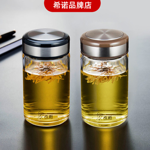 希诺矮胖玻璃杯单层加厚男女士便携泡茶杯耐热杯子家用办公室水杯