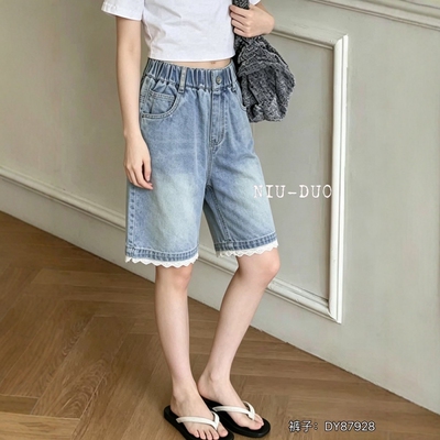 牛哆哆儿童牛仔短裤2026夏新款女童宝宝花边拼接五分裤中裤87928