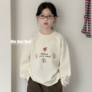 牛哆哆2025新款 29028 儿童秋款 甜美上衣中大童卡通卫衣女童套头衫
