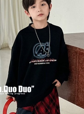 牛哆哆儿童卫衣2025秋新款男童圆领上衣中大童宽松印花上衣76202