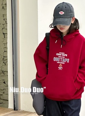 牛哆哆2025冬儿童本命年大红色卫女童加厚帽衫男童加绒上衣76229