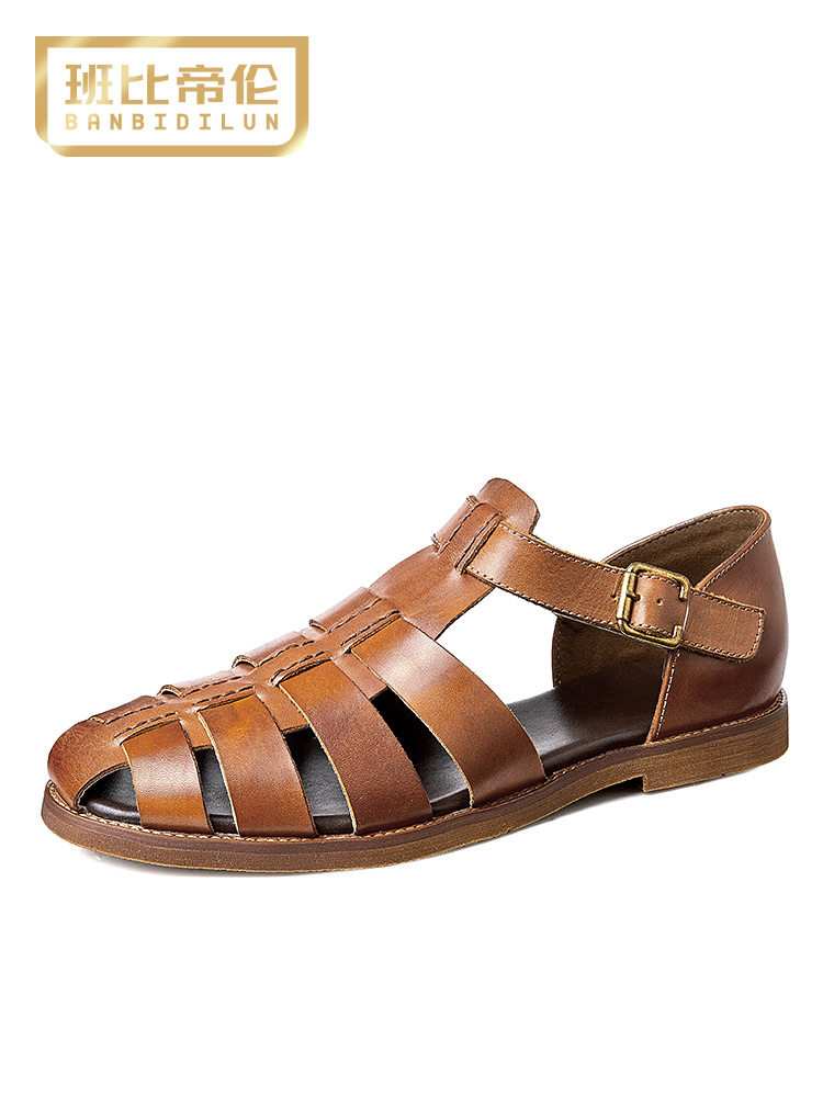 COWHIDE WOVEN PIG CAGE SUMMER BUSINESS LEATHER SANDALS MENS ROMAN SHOES GENUINE LEATHER TOE CASUAL BREATHABLE HIGH-END LEATHER SHOES