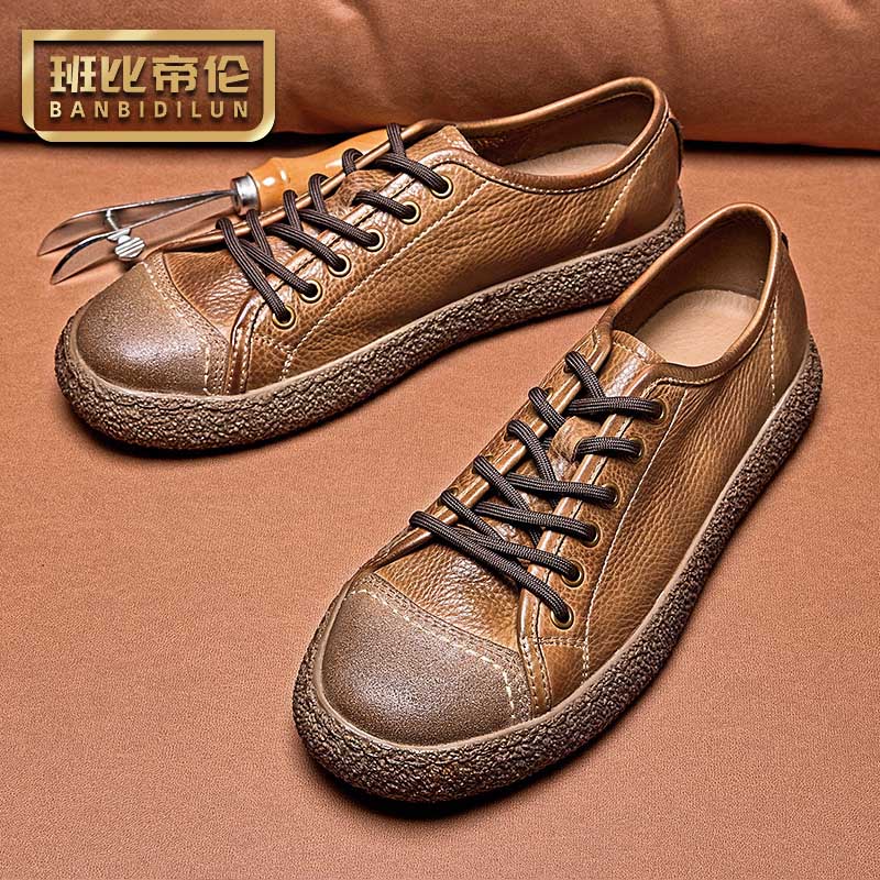 真皮厚底透气牛皮英伦休闲板鞋