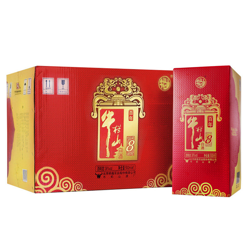 牛栏山二锅头百年红8 浓香型白酒38度500ml*6瓶整箱装白酒