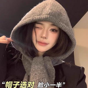 韩系ins帽子围巾一体保暖针织帽女冬季护耳巴拉克拉法帽毛线帽男