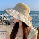 夏季 2024款 海边度假防晒遮阳草帽时尚 可折叠大帽檐蕾丝雏菊黑胶帽