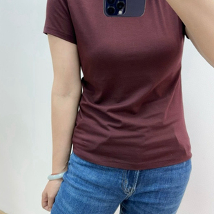上衣女夏修身 老猫匹马棉正肩合身黑色短袖 黑白显瘦圆领打底体T恤