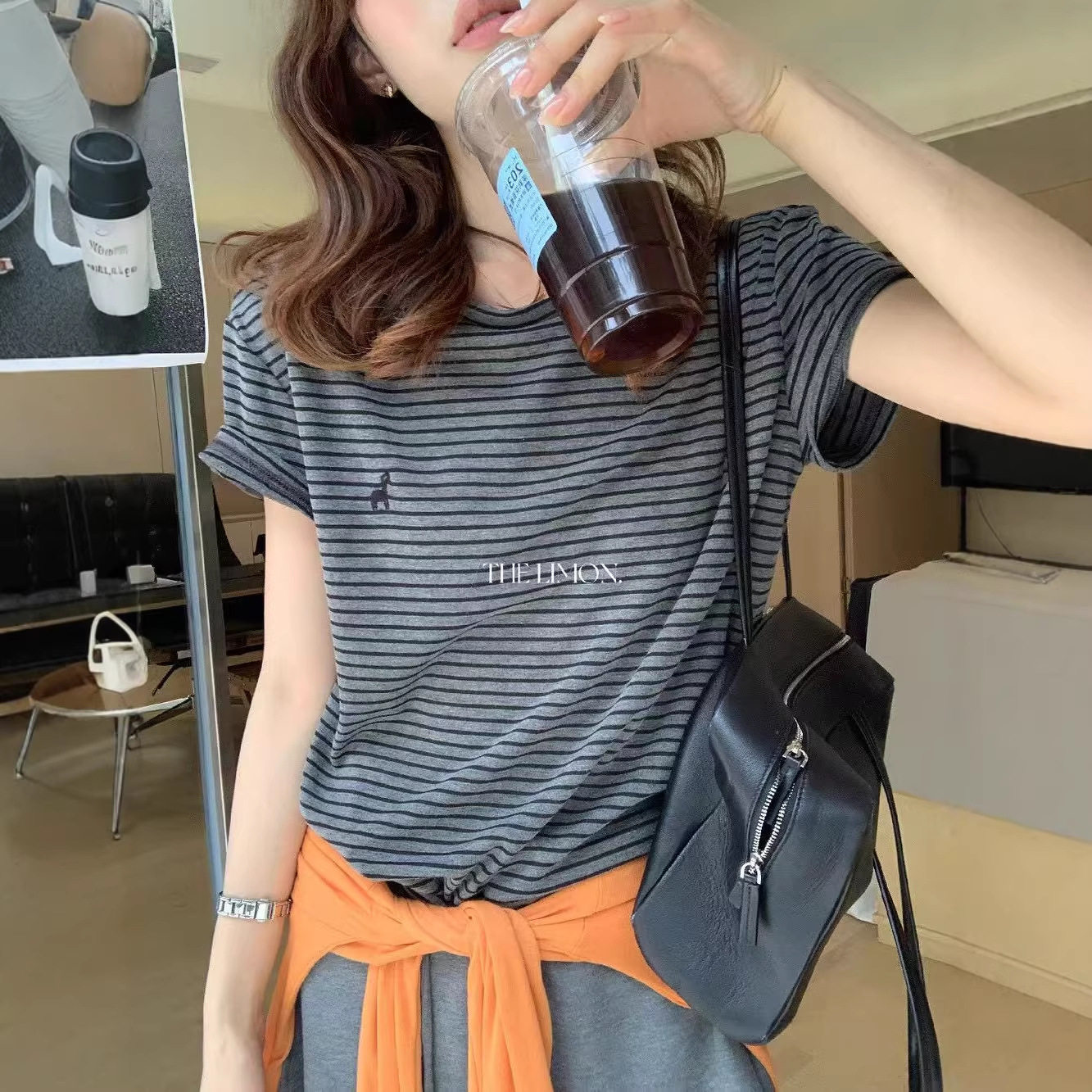 夏季韩版条纹小马刺绣短袖T恤