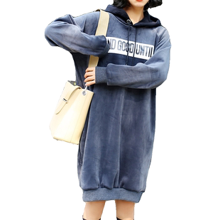 冬季金丝绒连帽中长款加绒加厚双面绒卫衣2025新款女韩版宽松套头