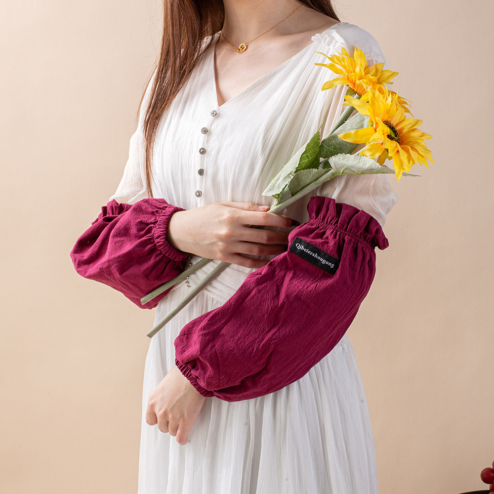袖套女麻布长款套袖办公室秋冬款针织棉麻松紧带全棉纯色2025新款