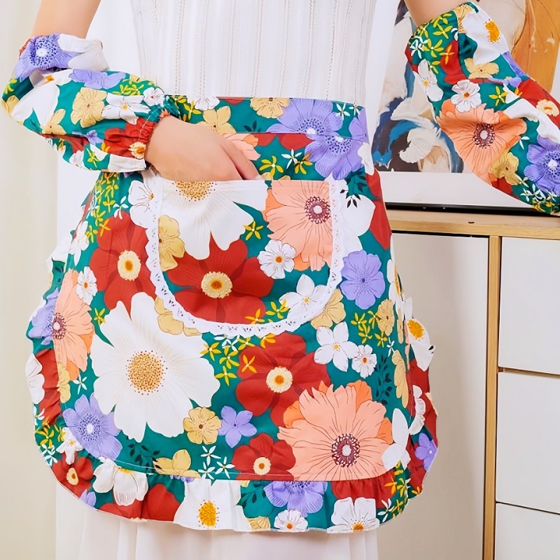 纯棉围裙 半身短款围腰半截式 家用 纯棉透气双层可防水防油防污