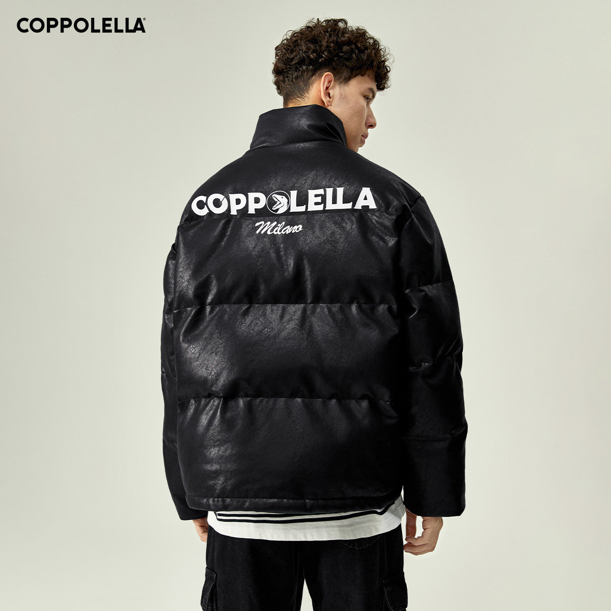 COPPOLELLA小恐龙潮牌秋冬pu皮面包服男棉衣情侣宽松冬保暖外套