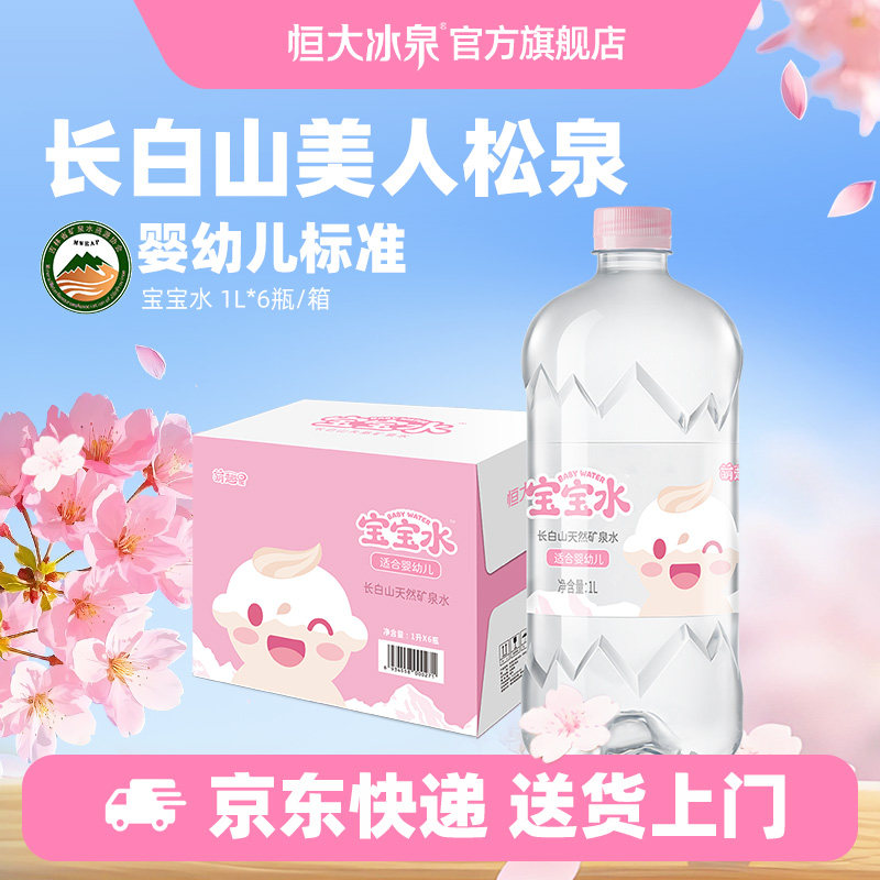 恒大冰泉宝宝水婴儿儿童泡奶长白山低钠天然矿泉水饮用水1L*6瓶