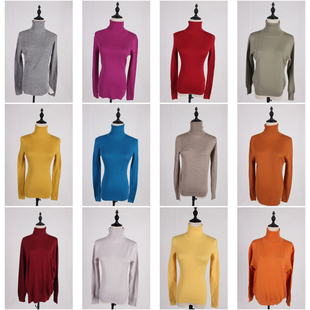 DM113古着vintage中古日系秋冬外穿打底高领纯色毛线针织打底衫女