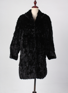 TM194-02483古着vintage真皮草水貂毛冬季保暖中长款大衣外套