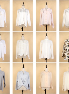 FC218古着vintage春夏中古复古风长袖衬衫宽松休闲百搭女装衬衣女