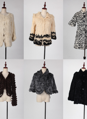 TM172古着vintage秋冬女装冬季保暖真皮草复古风编织兔毛外套