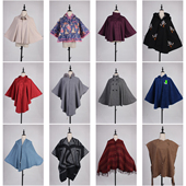 DA364古着vintage日系复古风毛呢格子意大利街拍款 秋冬披肩斗篷女