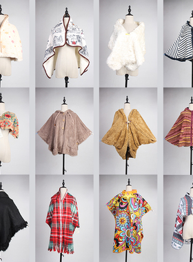 DA145古着vintage秋冬日系甜美风毛茸茸斗篷披肩