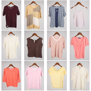 AK140古着vintag春夏日系甜美风薄款针织上衣