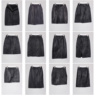 PK6古着秋冬vintage真皮牛皮羊皮女士复古风高腰欧美风半身裙皮裙