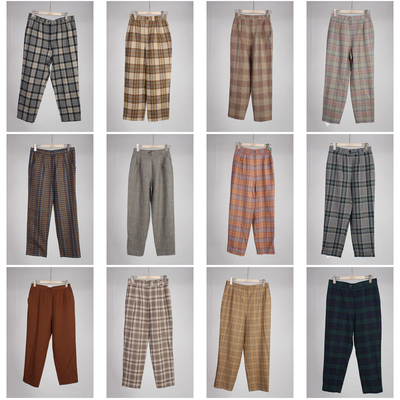 KZ178古着vintage春秋日系复古风萝卜裤格子裤哈伦裤九分裤长裤女
