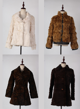 TM99古着vintage中古冬季保暖真皮狐毛羚羊毛女装外套