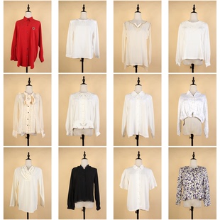 FC217古着vintage日系春秋长袖衬衫花色复古风中古翻领设计款衬衣