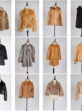 TM505古着vintage日系复古风冬季保暖真皮草兔毛外套