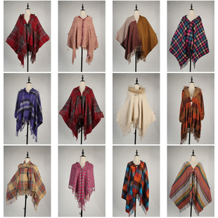 DA347古着vintage日系复古风格 子流苏针织披肩斗篷女