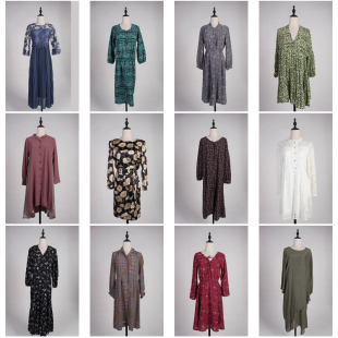 短袖 中长款 连衣裙 甜美风夏季 LY582古着vintage日系花色复古女装