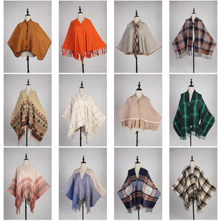 DA272古着vintage日系流苏毛线针织田园文艺森系春秋冬披肩斗篷女