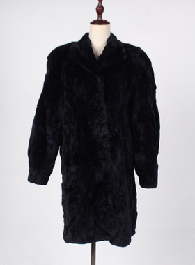 TM256-03337古着vintage欧美街拍复古风真皮草貂绒中长款大衣外套