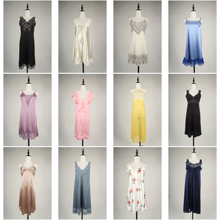 SQ133古着vintage夏季 睡裙 日系甜美风蕾丝花边居家内搭吊带中长款