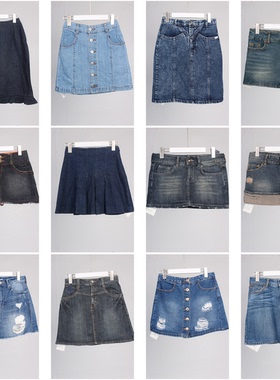 BK116古着vintage日制韩系甜美风年轻款百搭夏季牛仔裙短裙半身裙