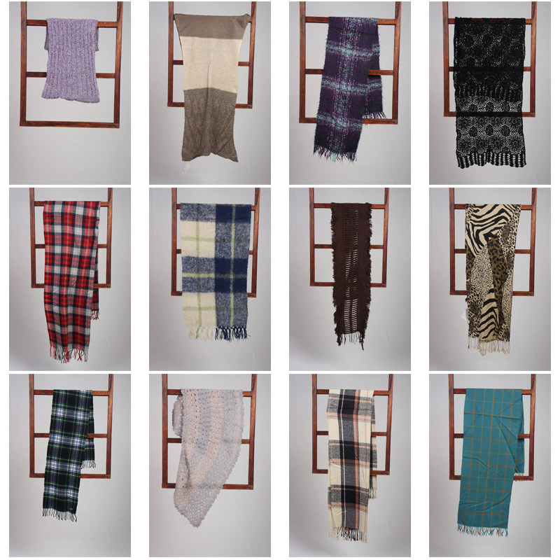 WJ412古着vintage日系春秋毛线针织镂空日系甜美风围巾