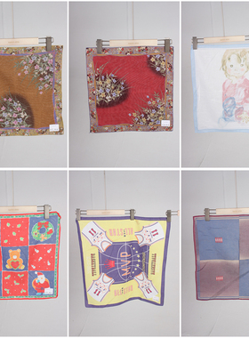 SW88古着vintage日系复古可爱卡通意大利小手帕法式优雅棉质方巾