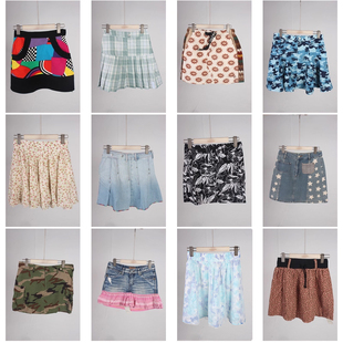 BK863古着vintage日系夏季甜美风牛仔花色拼接复古女装短裙半身裙
