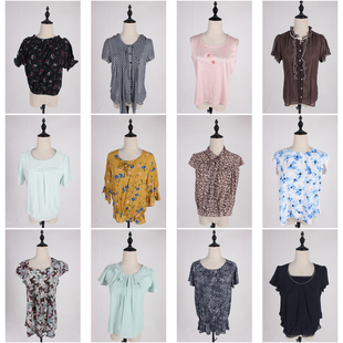 FC288古着vintage春夏日系复古风法式女装花色衬衫雪纺衬衣