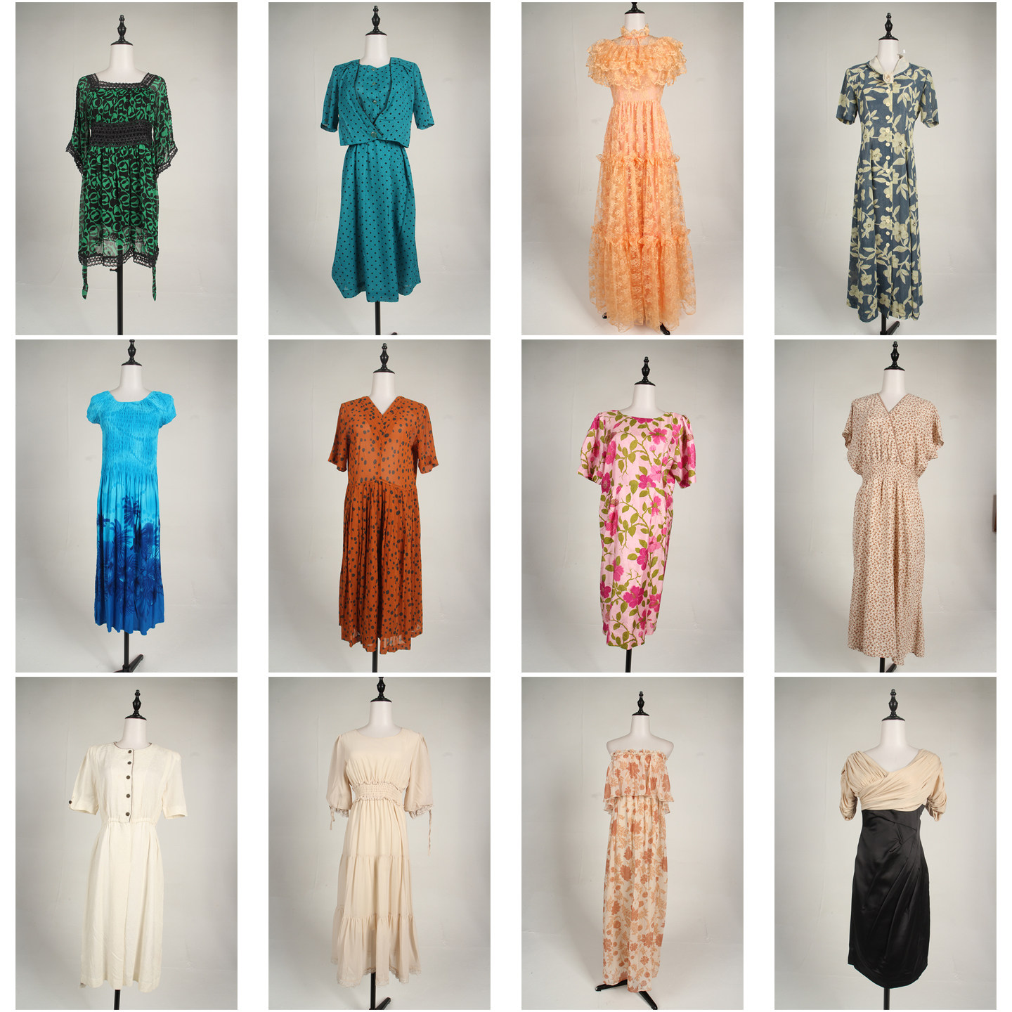 LK134古着vintage日系中古春秋复古风轻熟女装中长款连衣裙女
