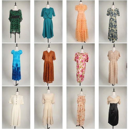 LK134古着vintage日系中古春秋复古风轻熟女装中长款连衣裙女