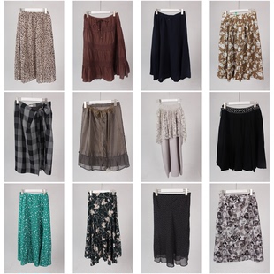 半身裙 高腰花色复古风中古文艺风中长款 BK95 古着vintage日制夏季